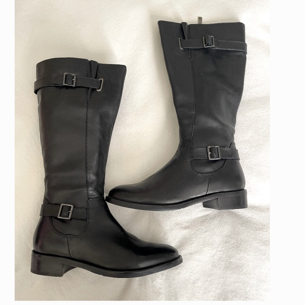 Franco Fortini Black Leather Knee High Riding Boots Size: 7 Wide Calf